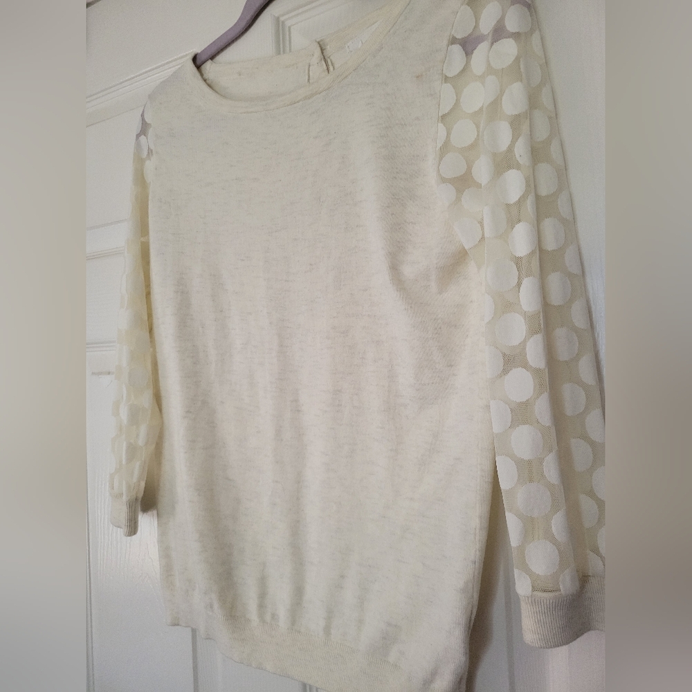 Anthropologie Dotlace Pullover by Sparrow Top Sweater Sheer mesh sleeves Size S